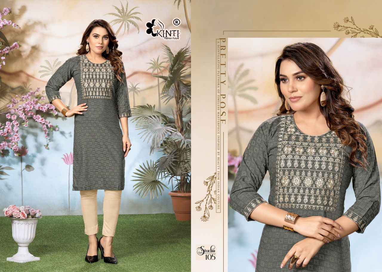 Kinti Studio 1 Fancy Regular Wear Cotton Embroidery Kurti Collection